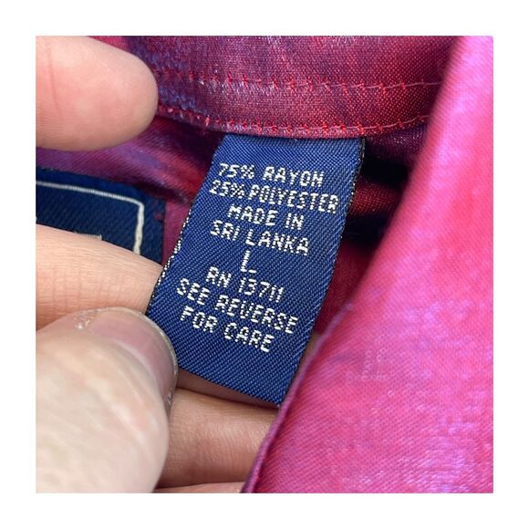 Karen Scott Shirt Women's Large Red Rayon Long Sleeve Classic Fit Button-Up - Picture 4 of 8